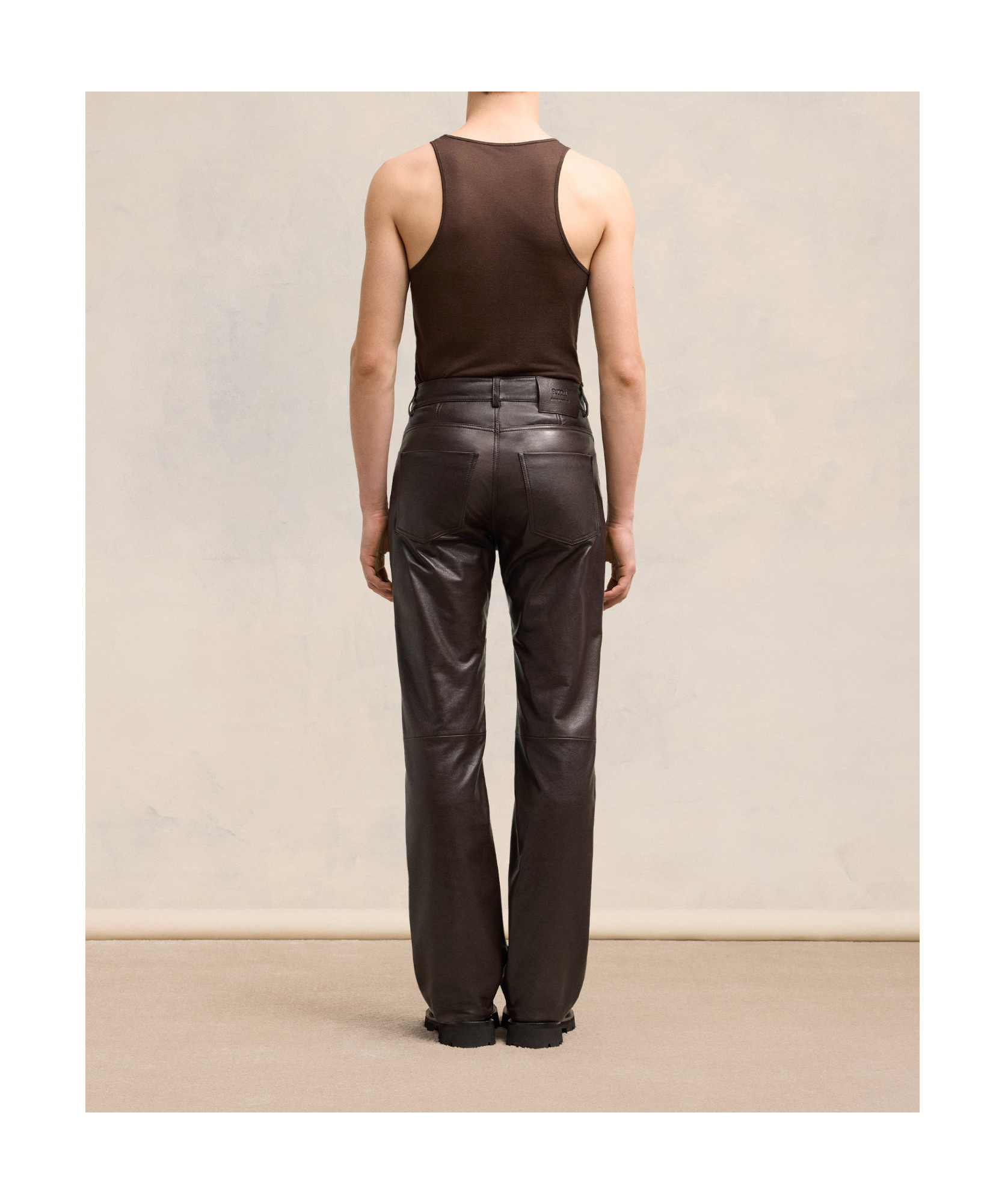 AMI ALEXANDRE MATTIUSSI AMI LEATHER STRAIGHT FIT TROUSERS