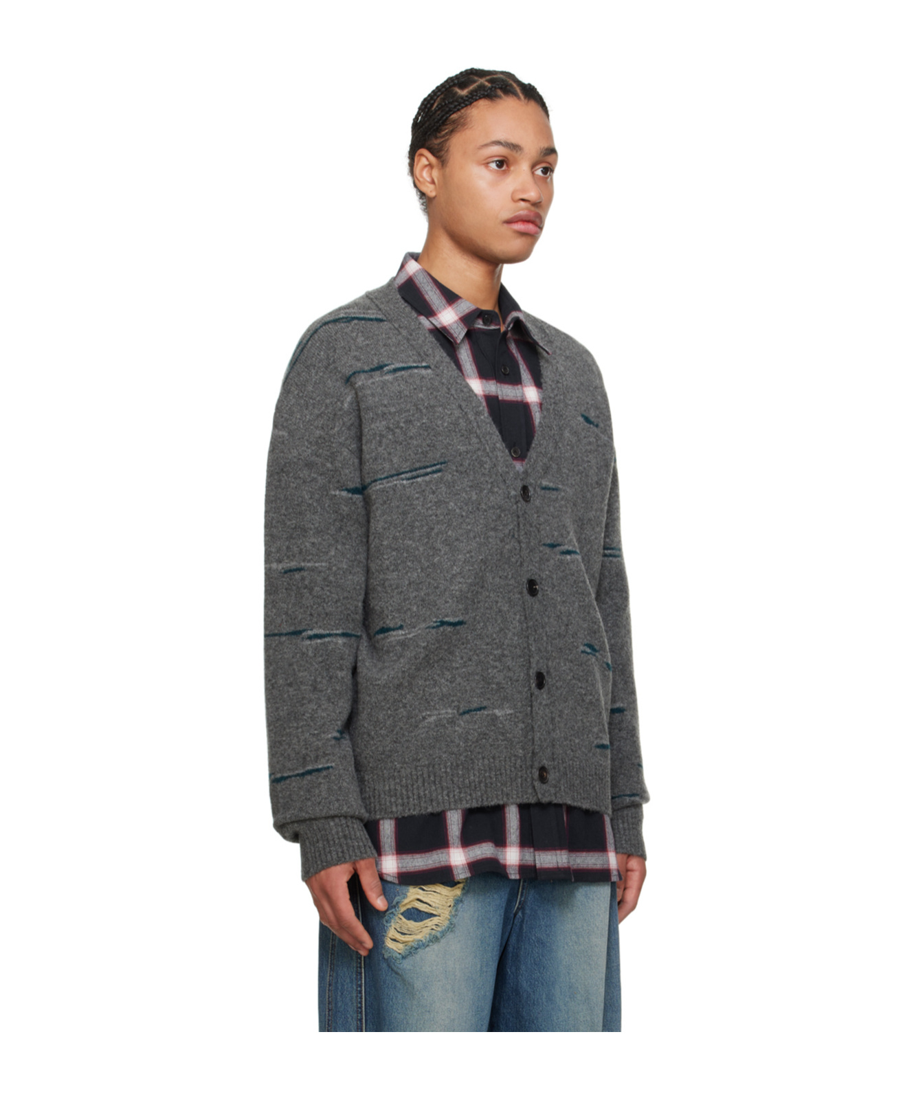 Juunj Shoulder Drop Design Button Front Sweater In Black