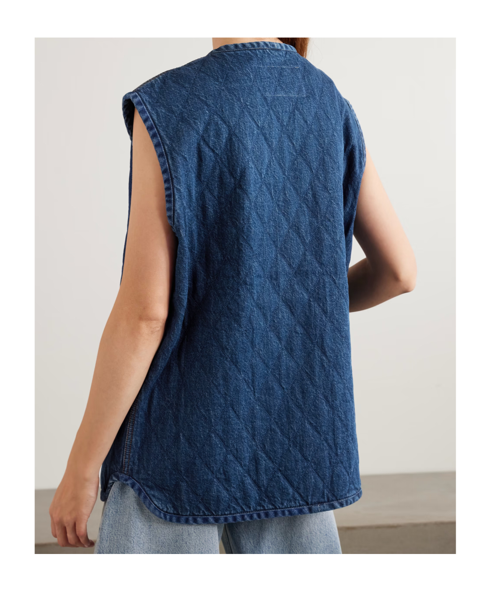 Blazé Milano Suffolk Padded Quilted Denim Vest In Blue