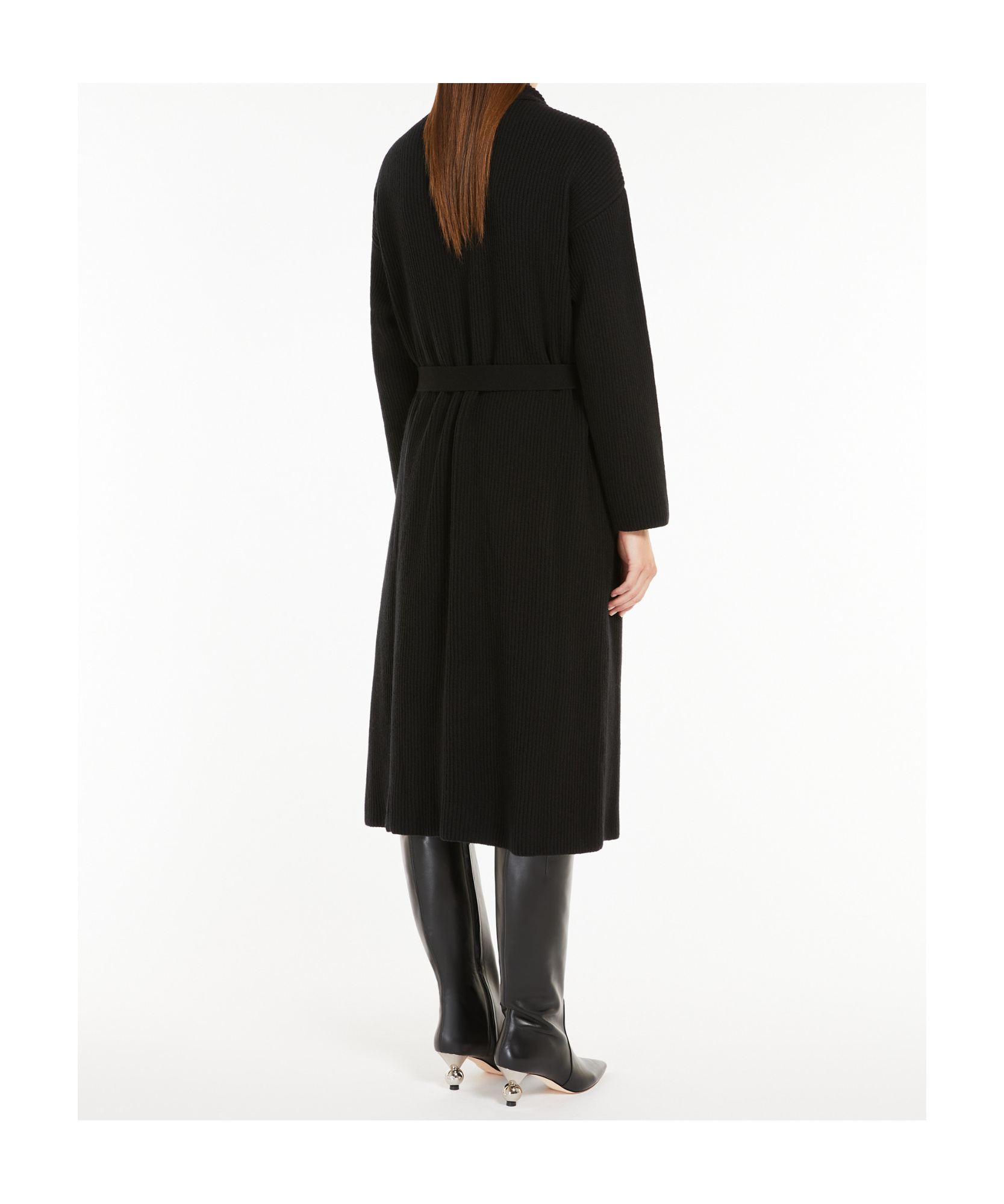 Weekend Max Mara Kabul Cardigan In Ribbed Wool Knit In Black
