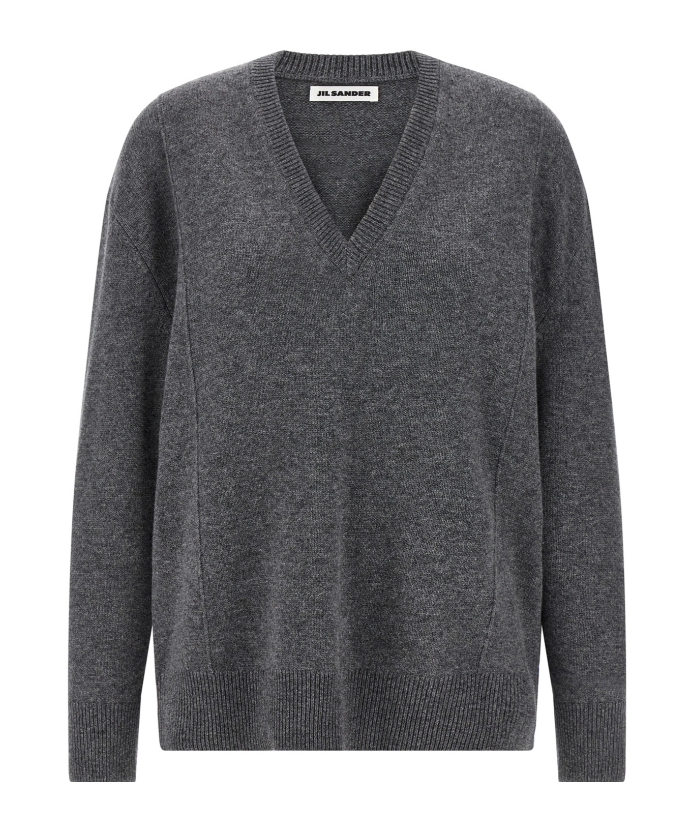Jil Sander V-neck Long Sleeve Cashmere Knit Sweater In Gray