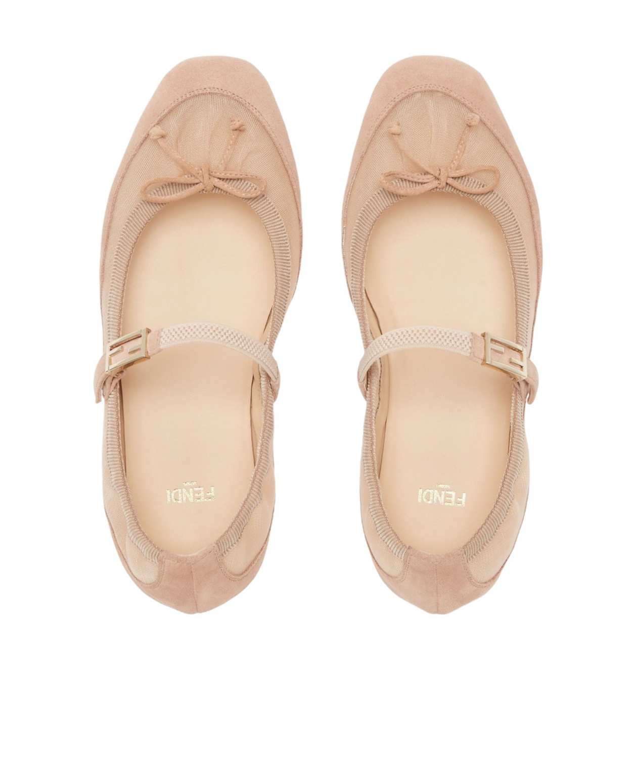 Fendi Ballerine Baguette Rosa Cipria In Rete E Pelle Scamosciata Donna In Nude