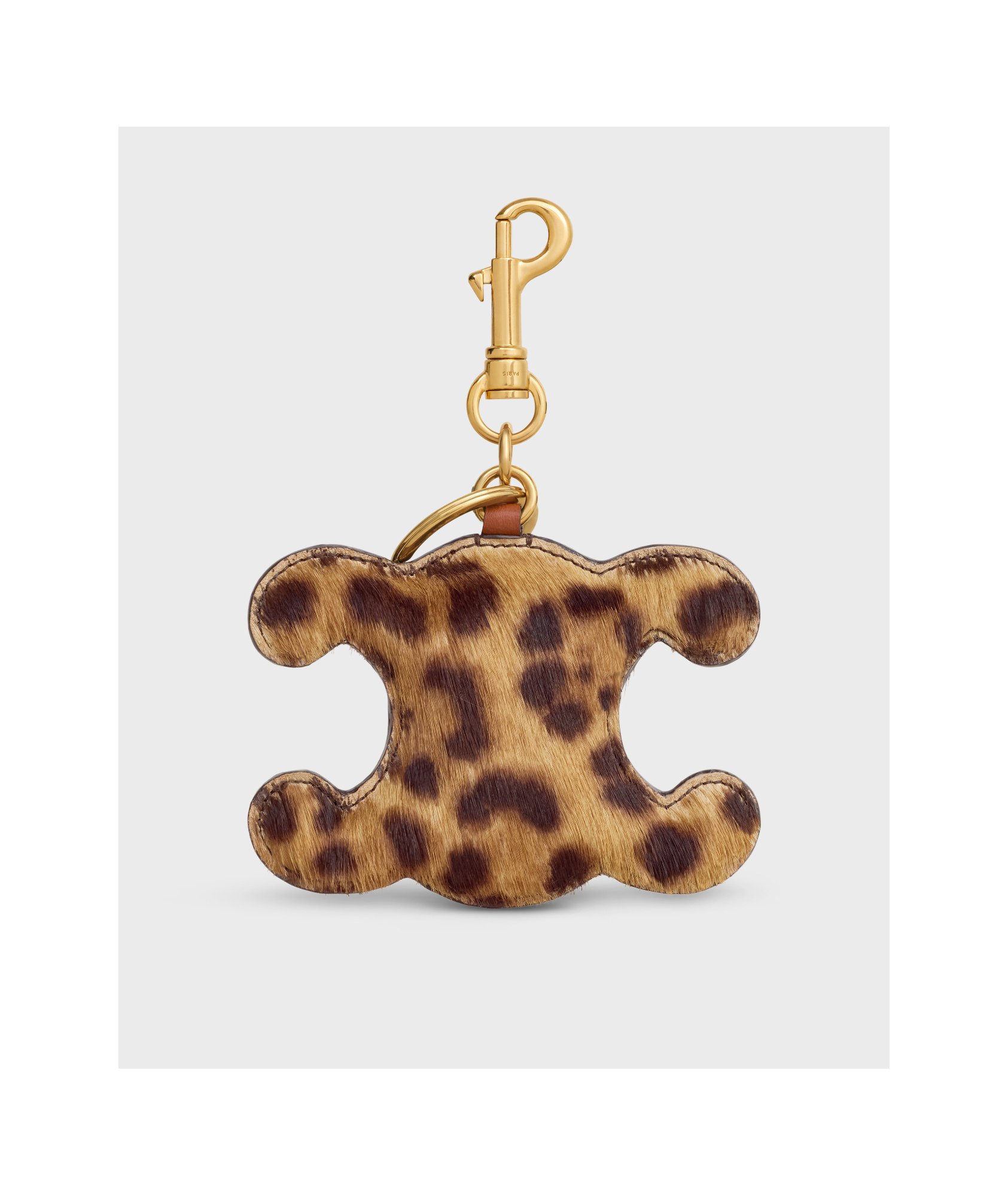 Shop Celine Triomphe Pom-pom Keyring In Pony With Leopard Print And Calfskin In Brown