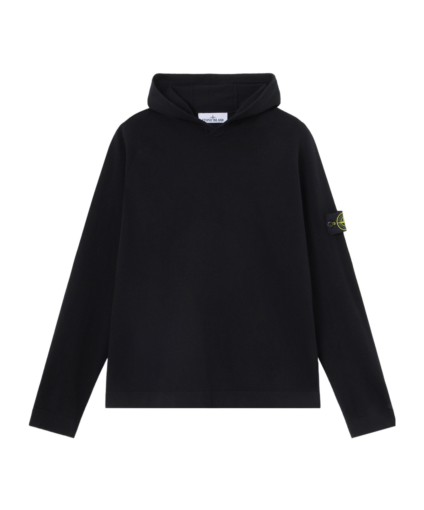 Stone Island Hooded Jumper With Raglan Sleeves And Ribbed Trims In Black