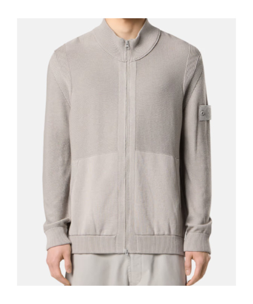 Stone Island Loose Fit Cardigan With Two-way Zip In Gray