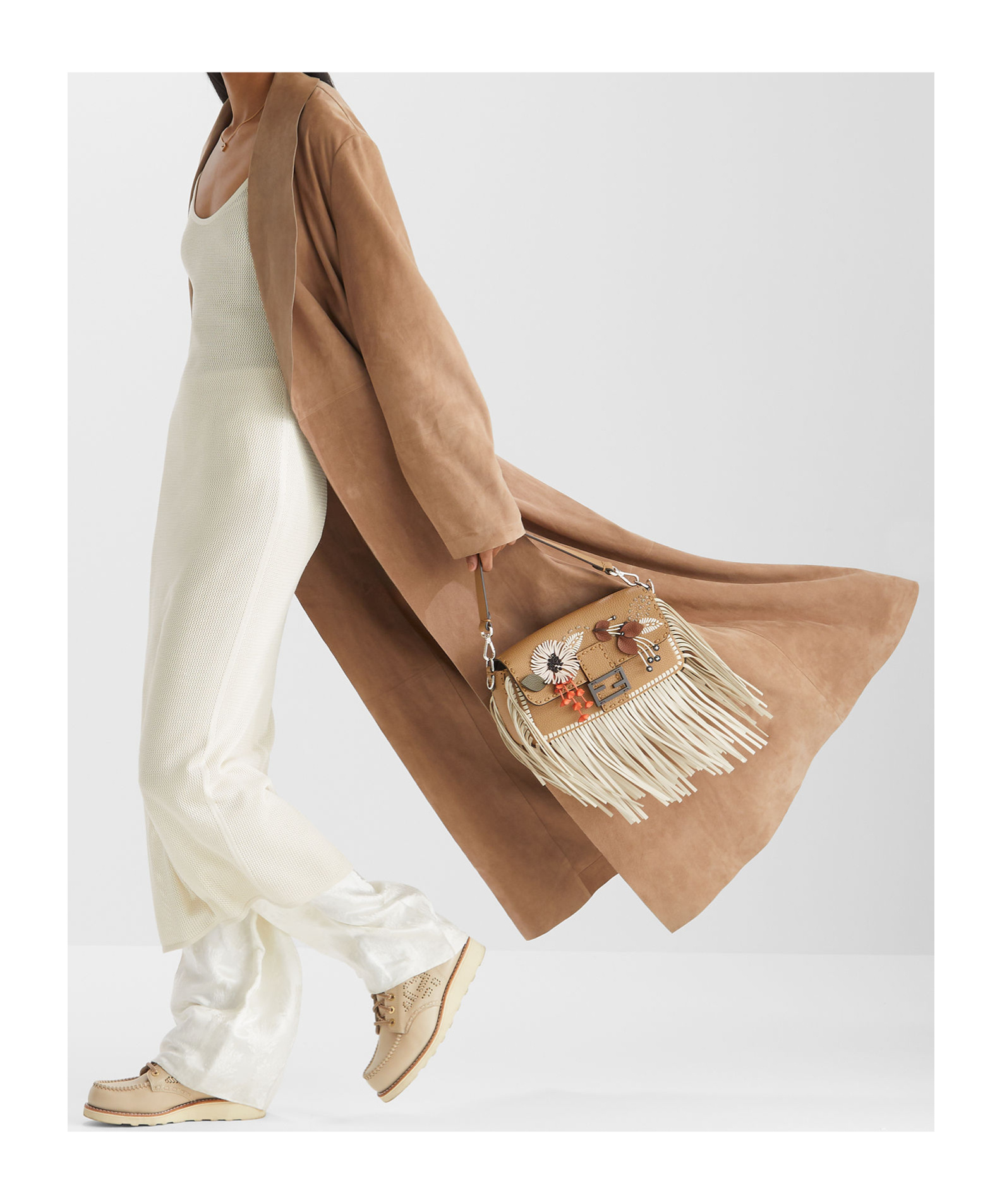 Fendi Leather Coat In Nude