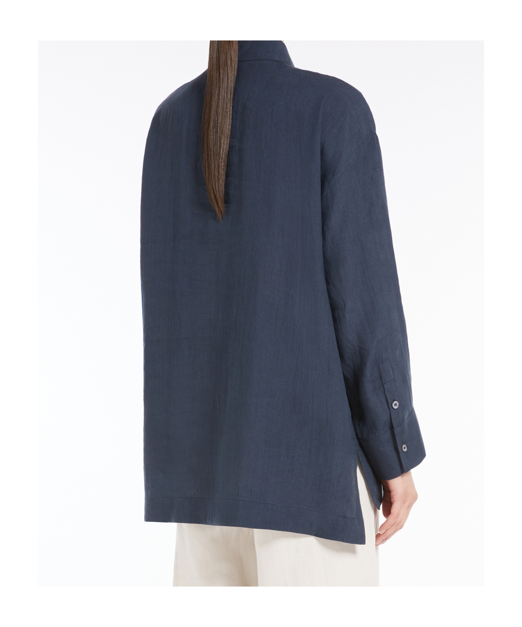 Max Mara Linen Long-sleeve Shirt In Blue
