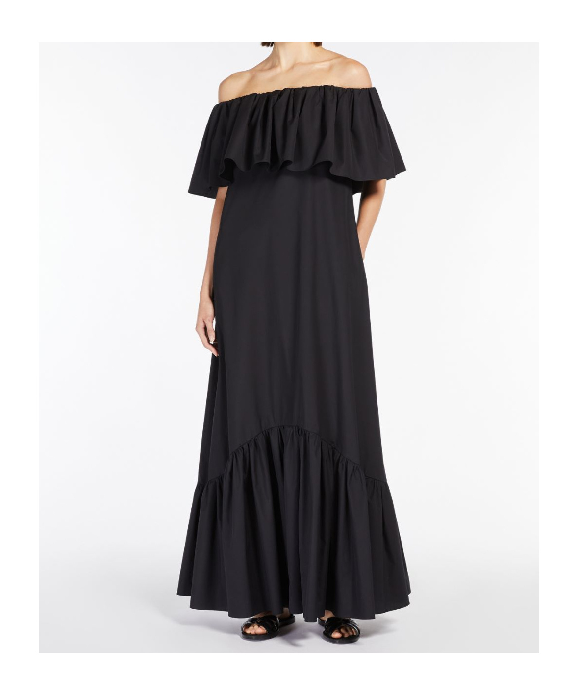 Shop Max Mara Poplin Off-the-shoulder Dress In Black