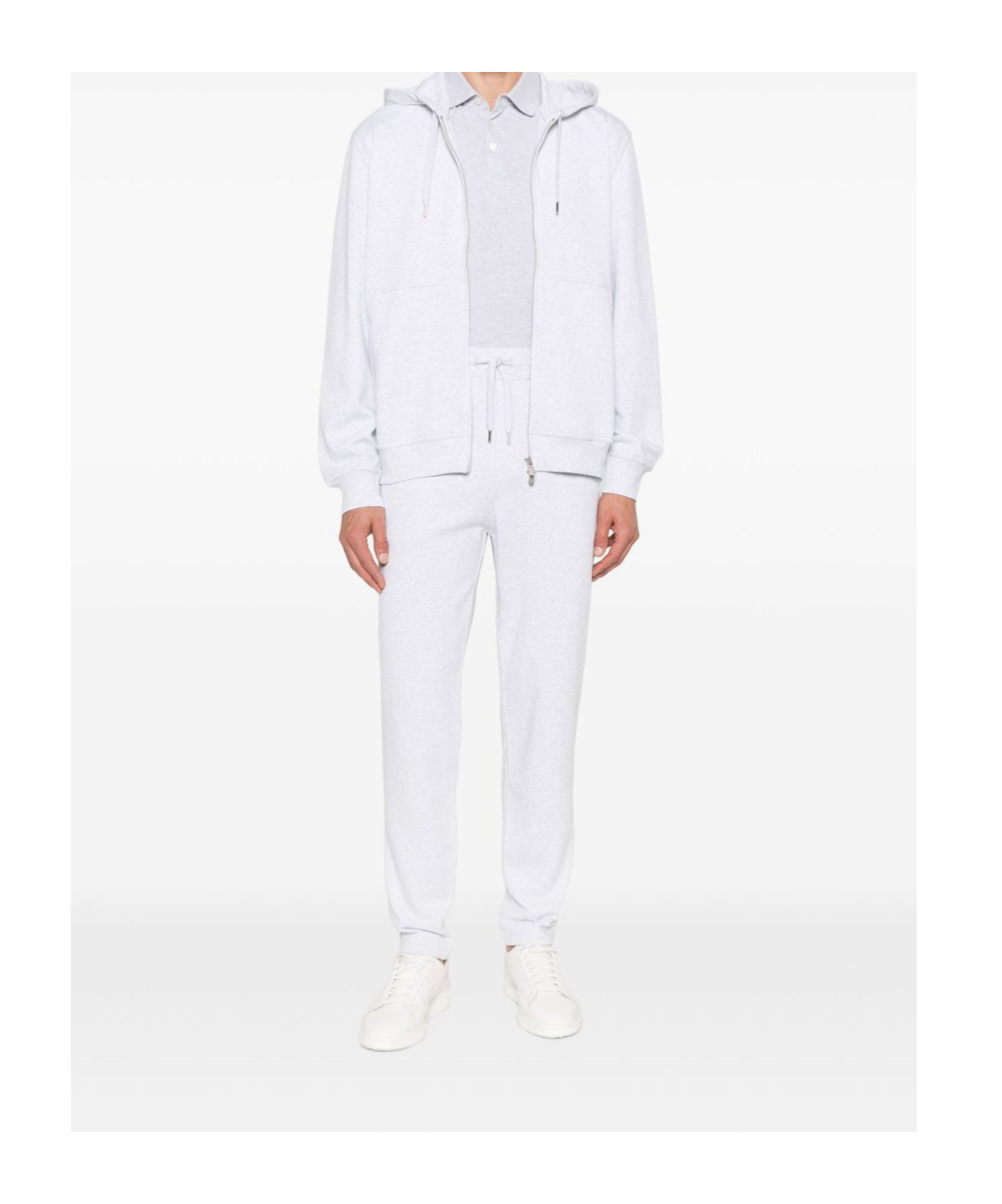 Brunello Cucinelli Light Grey Cotton Zipped Hoodie In White