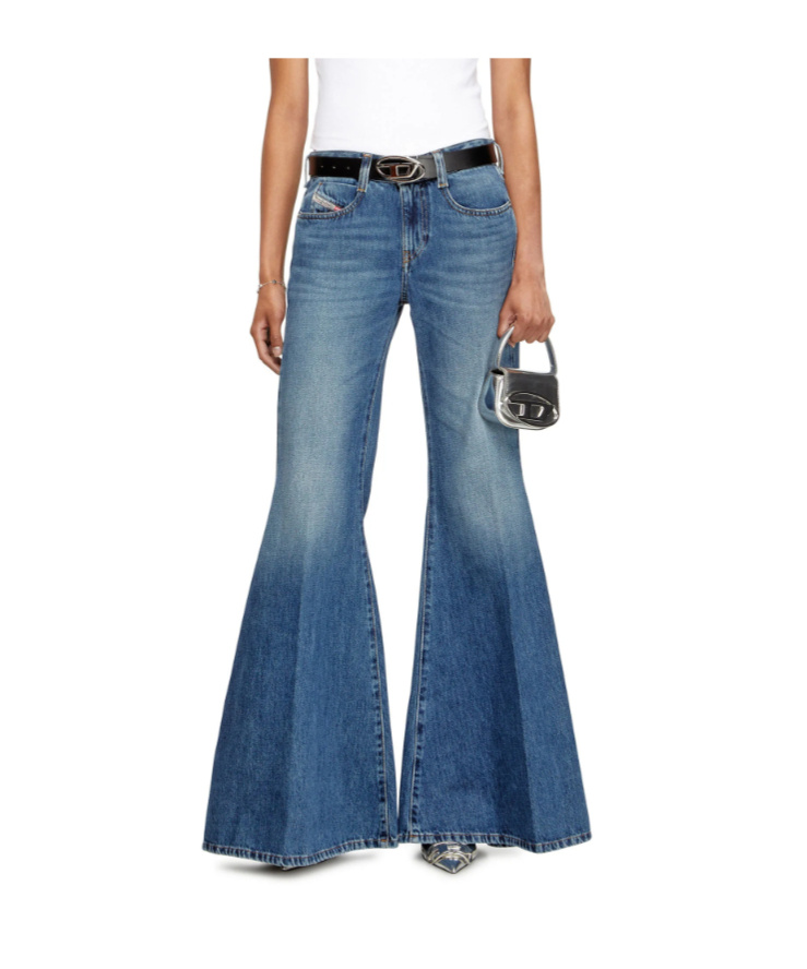 Diesel Straight Flared Trousers Belt Loops In Blue