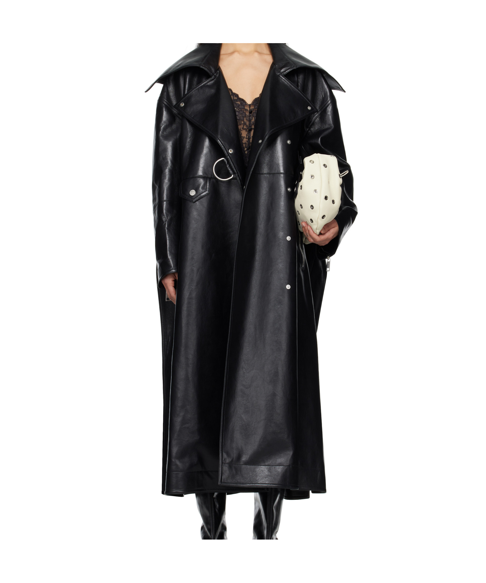 Nanushka Black Teca Regenerated Leather Trench Coat In Black