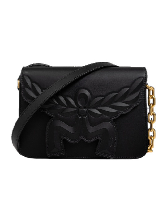 Mcm Black Leather Small Himmel Laurel Crossbody Bag In Black