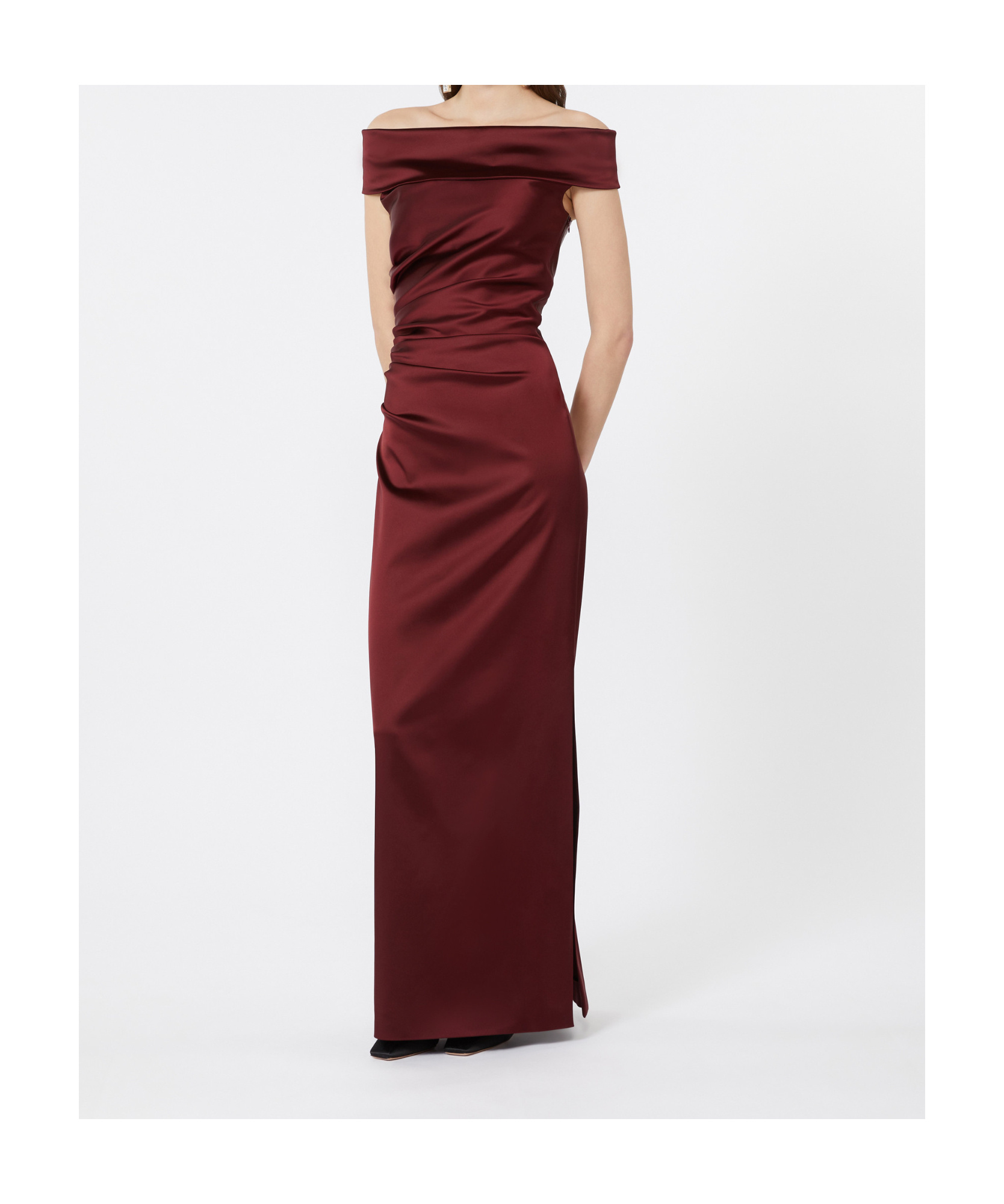 Max Mara Long Stretch Satin Dress In Burgundy