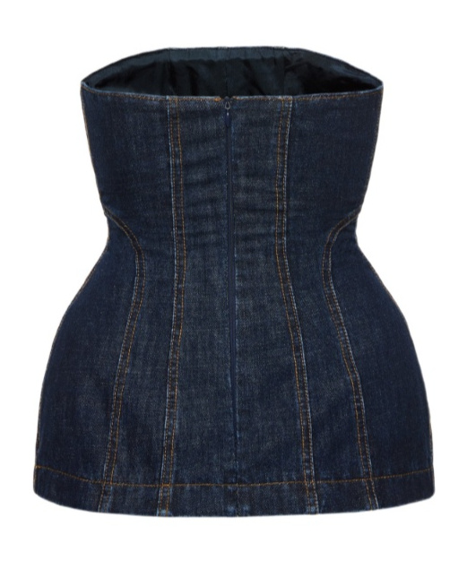 Magda Butrym Strapless Denim Corset Top In Navy Blue In Blue