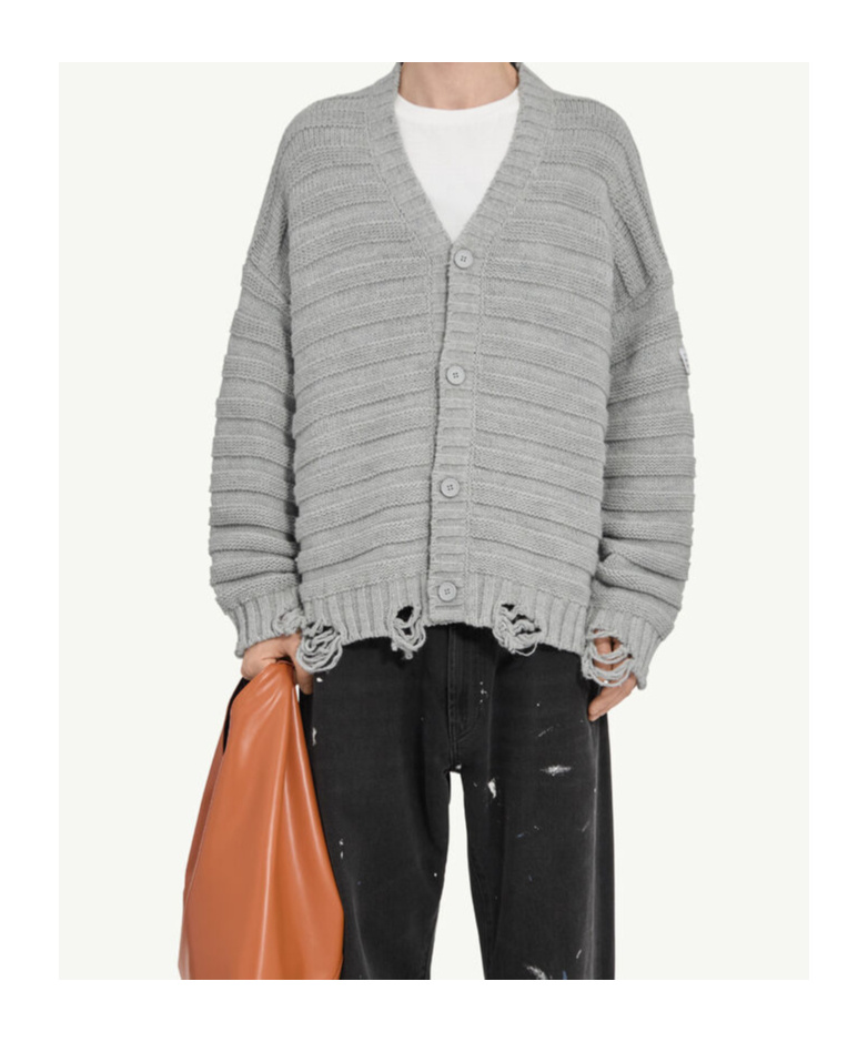 Mm6 Maison Margiela Mm6 By Maison Margiela Textured Ribbed Grey Sweater With Button-down Front In Gray