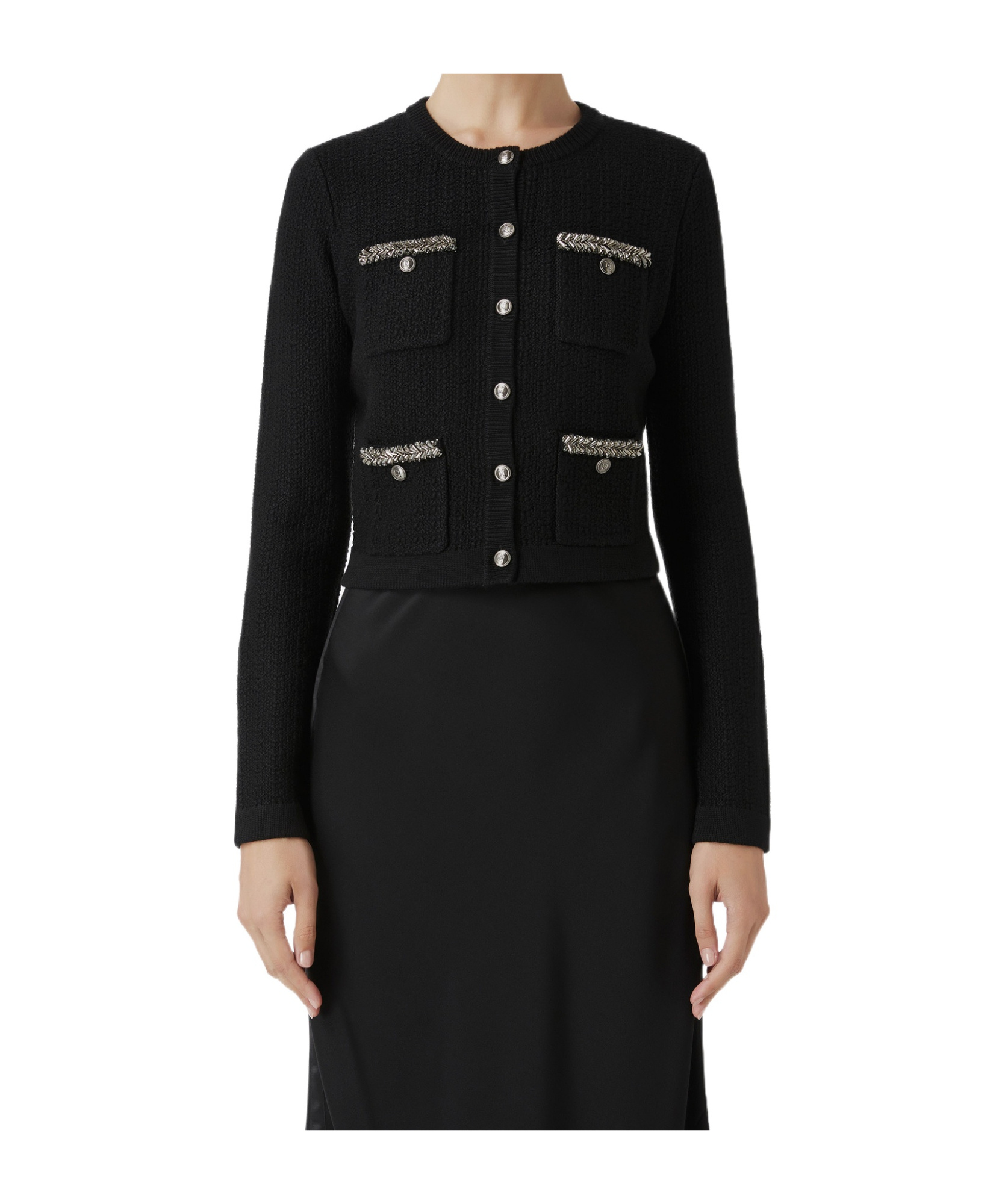 Elisabetta Franchi Long-sleeved Knitted Cardigan In Black