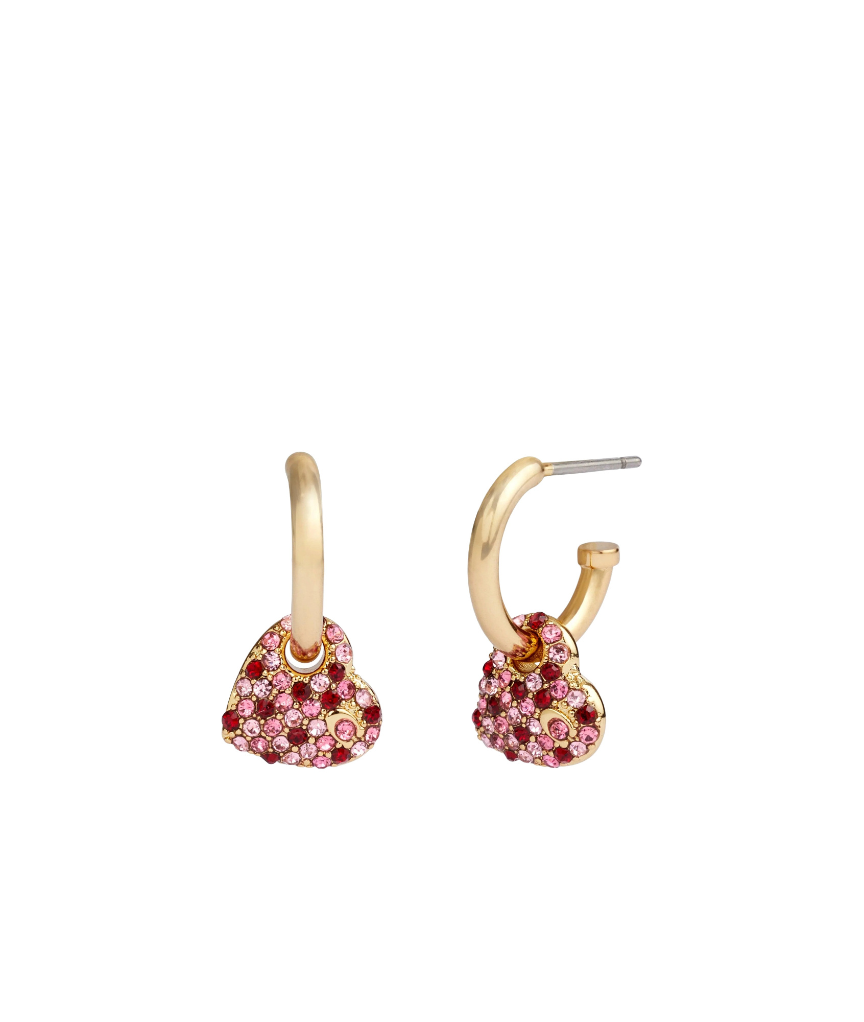 Coach Pavé Heart Charm Huggies In Pink/gold