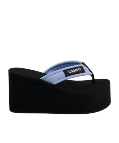 Shop Coperni Branded Wedge Sandal In Black Slope