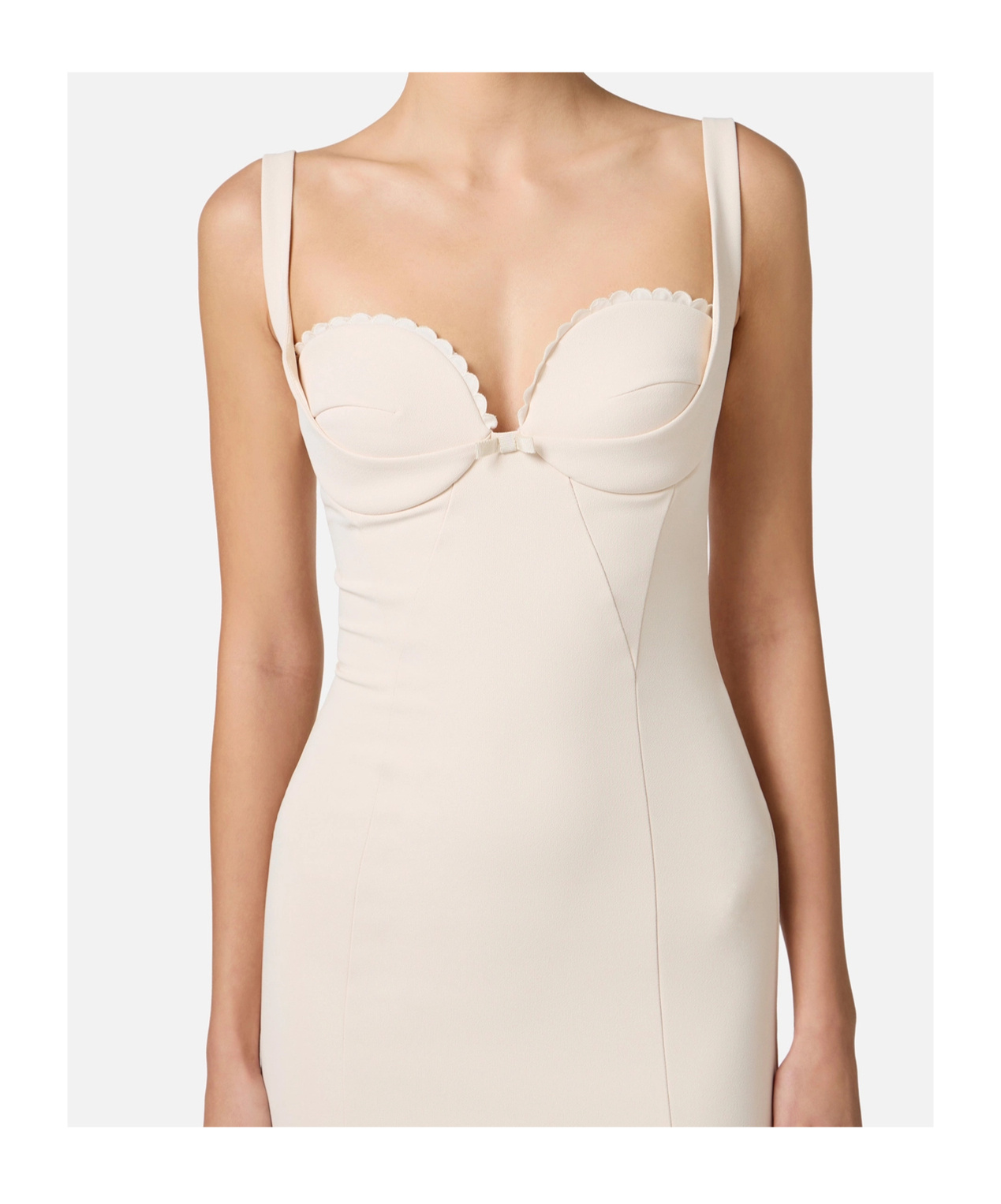 Elisabetta Franchi Dress With Embroidered Scallop In Butter Color