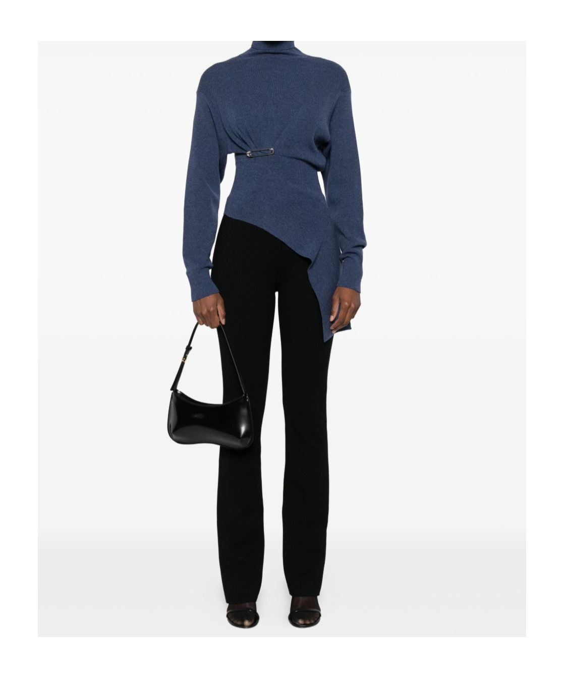 Lanvin Turtleneck Top With Asymmetric Hem And Sleeves In Blue