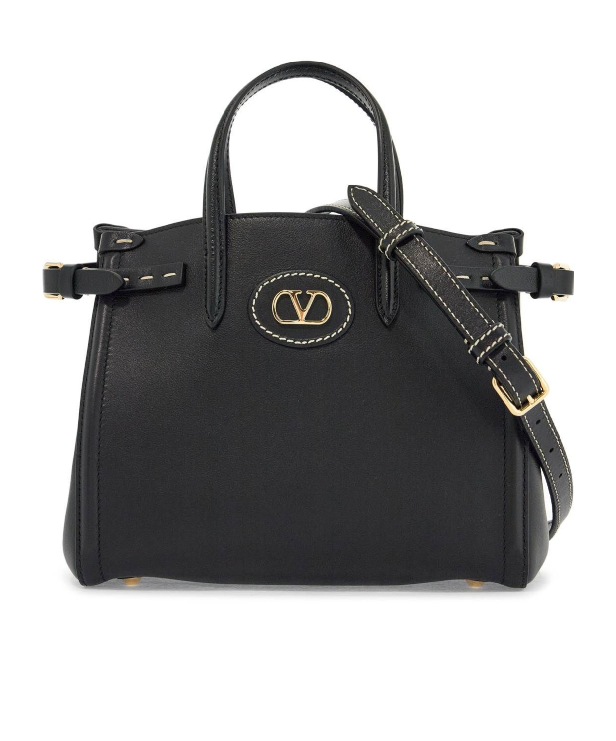Valentino Antibes Small Leather Tote Bag In Black