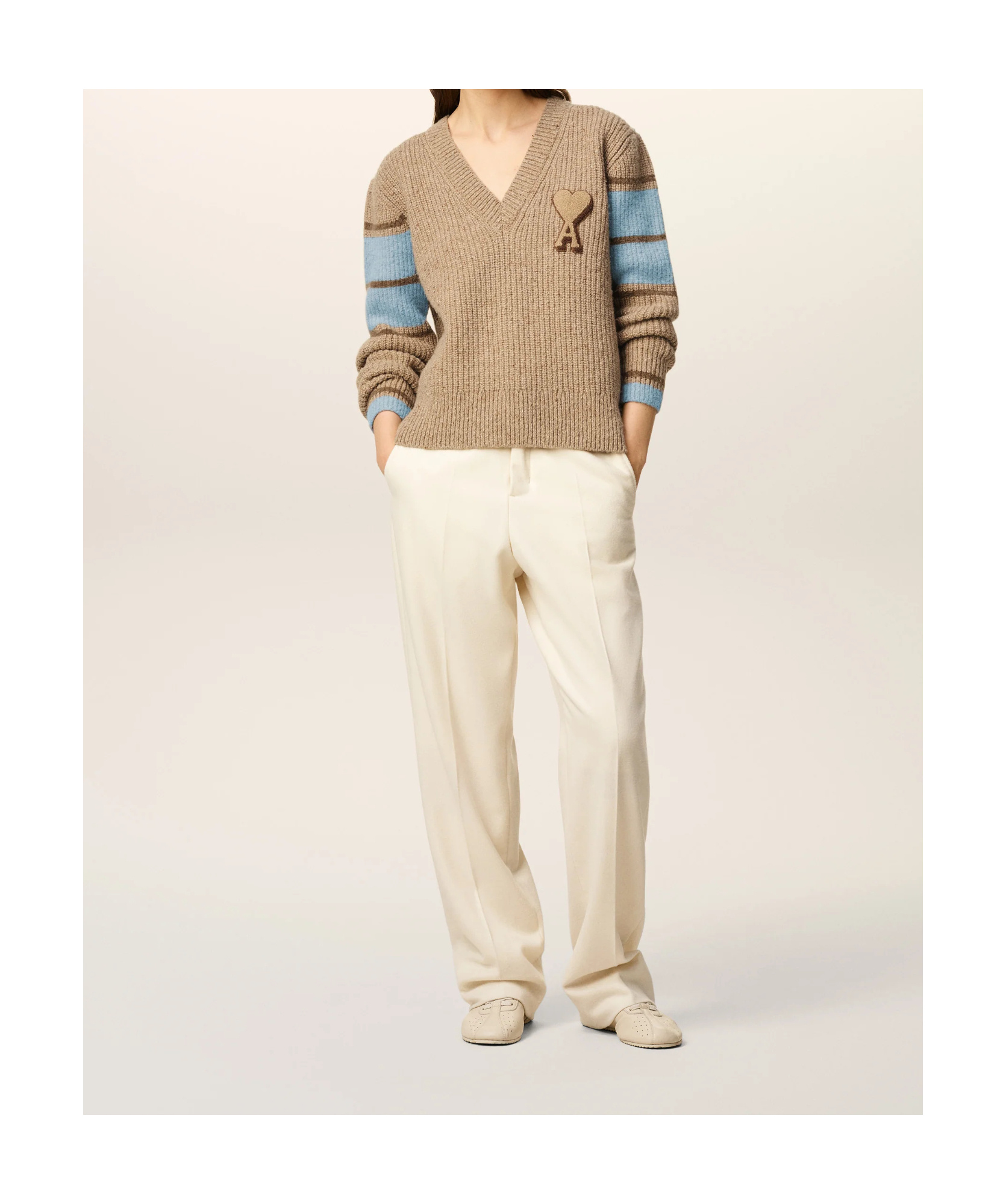 Ami Alexandre Mattiussi Brown Wool College Sweater Brown In Brown