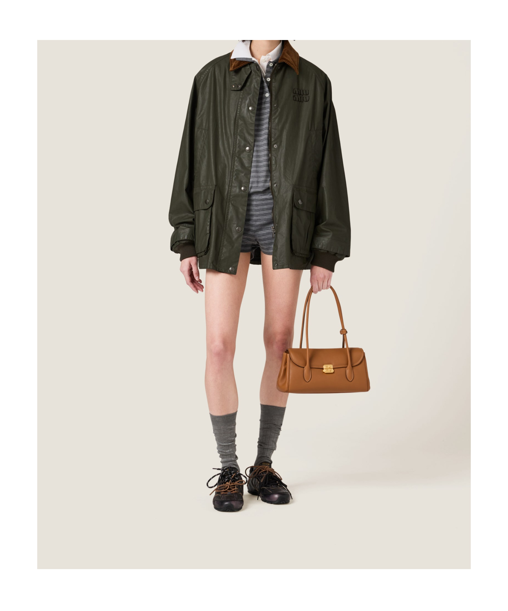 Miu Miu Resin-finish Poplin Caban Jacket In Black