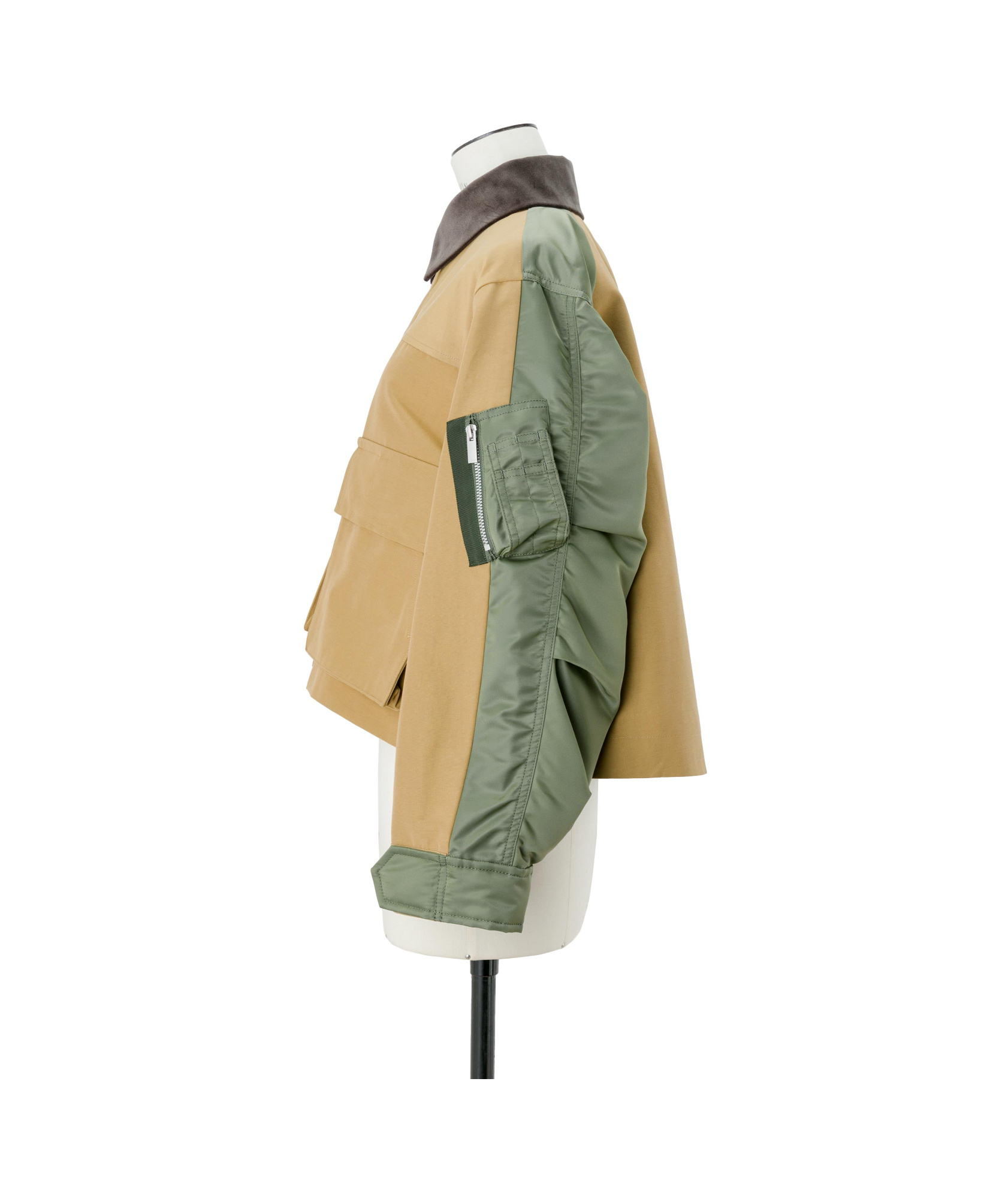 Sacai Khaki & Tan Grosgrain & Nylon Twill Jacket In Nude