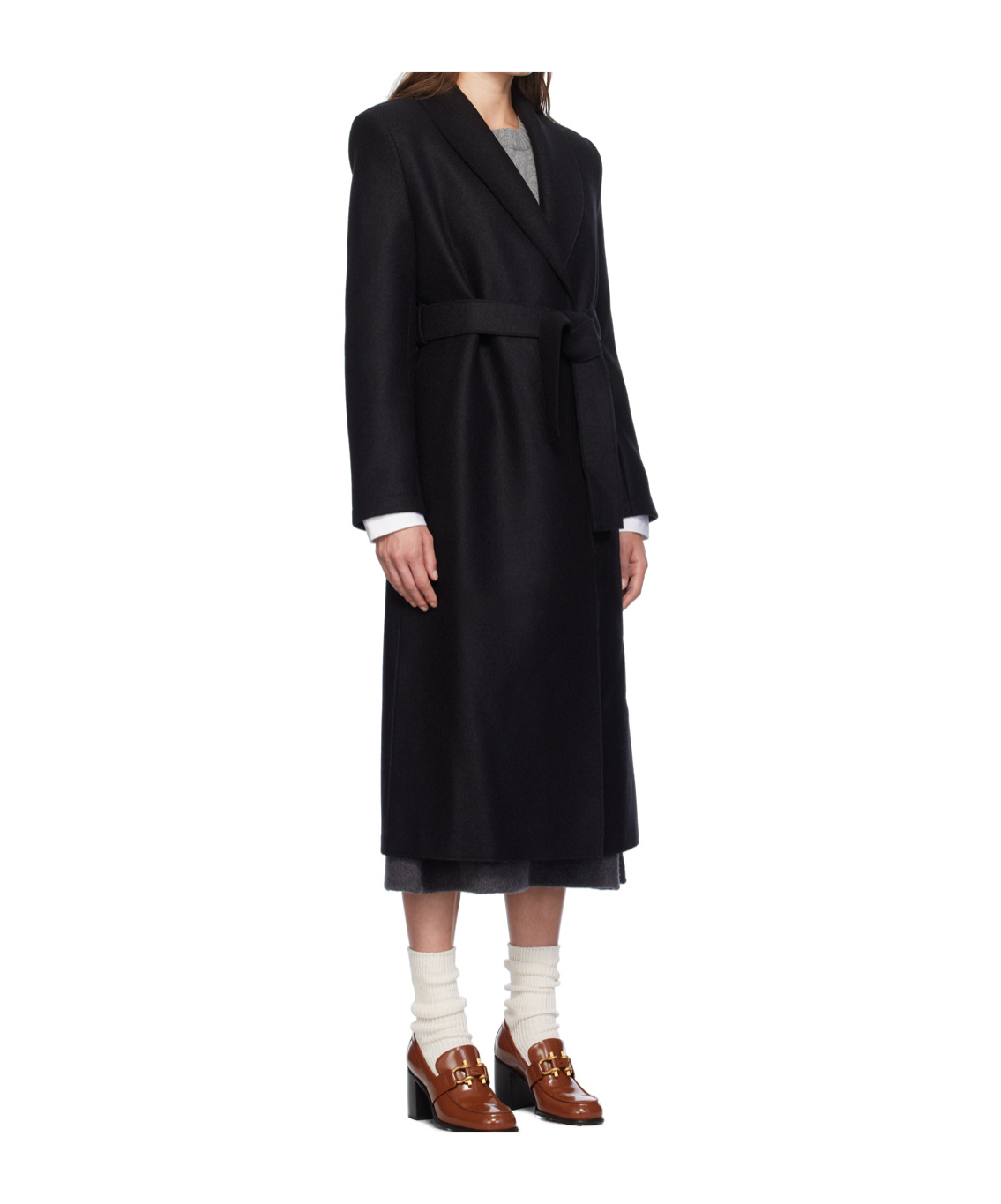Shop Harris Wharf London Long Coat With Green Fruit Collar In Black