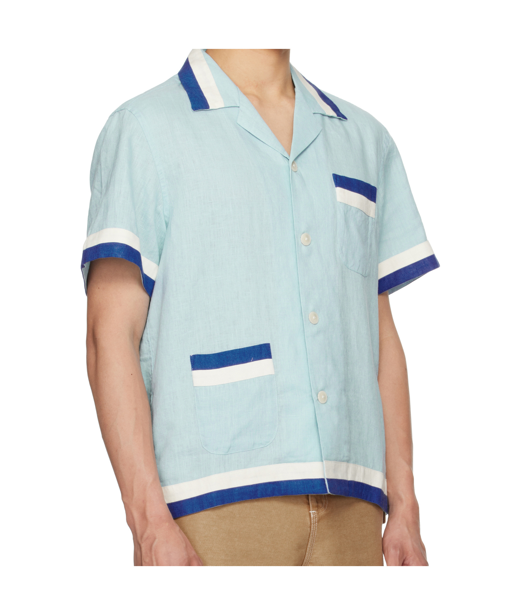 Bode Seedling Stripe Linen Camp Shirt In Blue