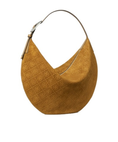 Tory Burch Balloon T-monogram Suede Shoulder Bag In Brown