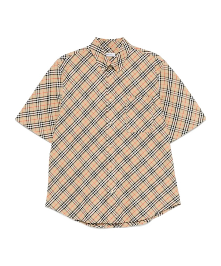 Burberry Check Motif Button-down Shirt For Men In Nude
