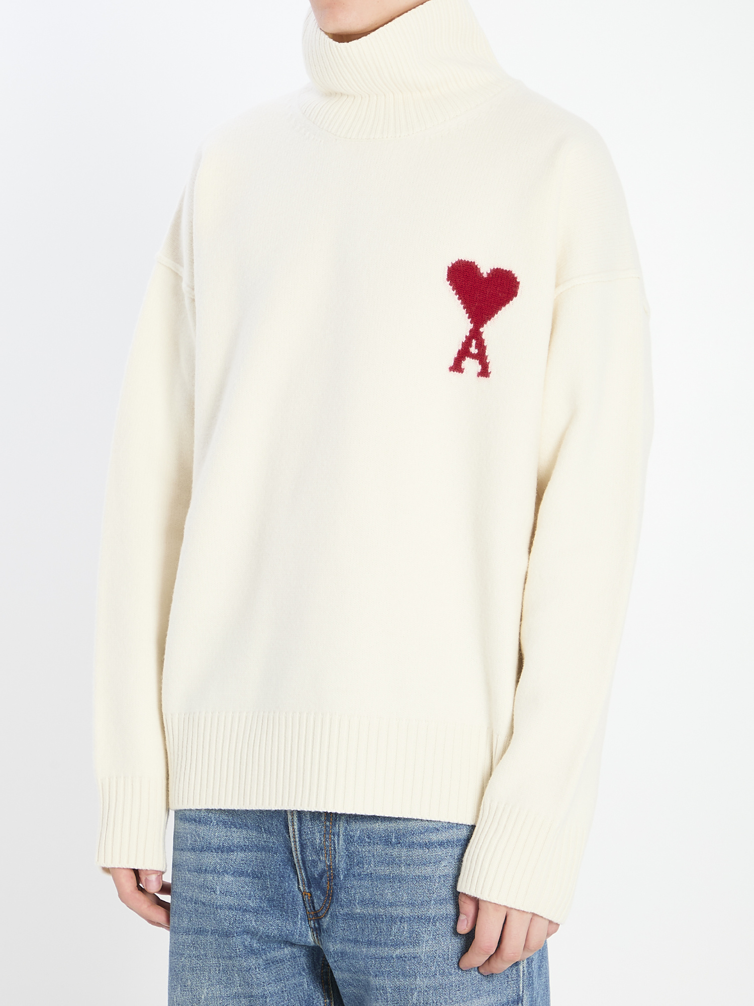 Ami Alexandre Mattiussi Ami Paris Turtleneck Sweater Ami De Coeur White Men In Animal Print