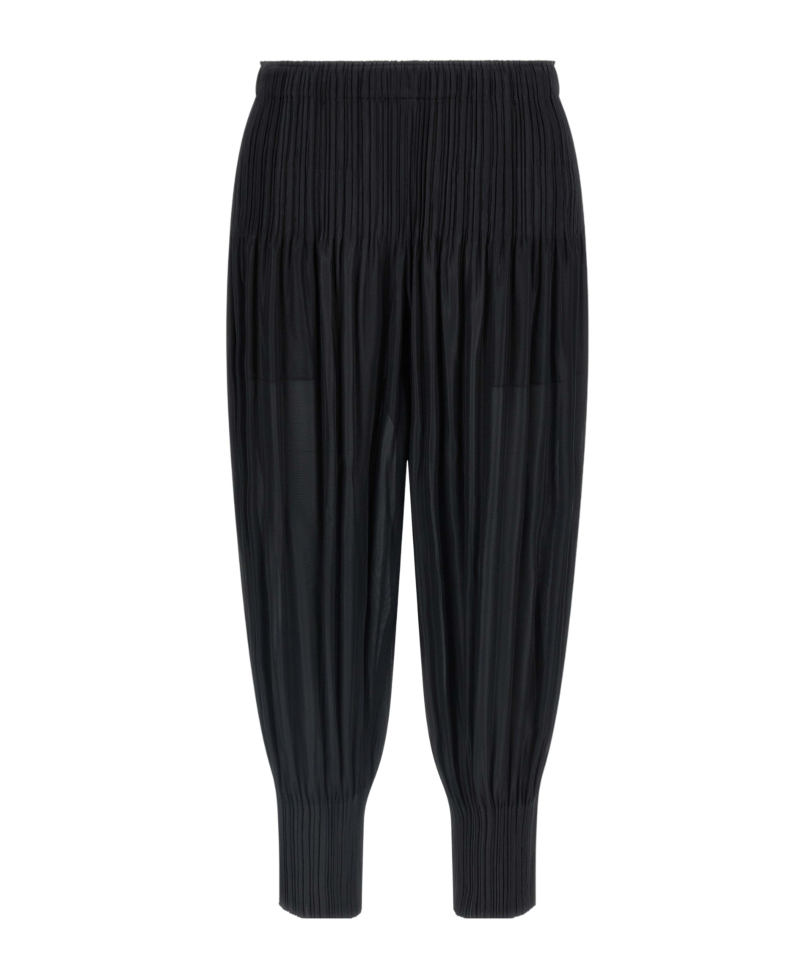 Issey Miyake Trousers Elastic Waistband Ribbed Cuffs In Black