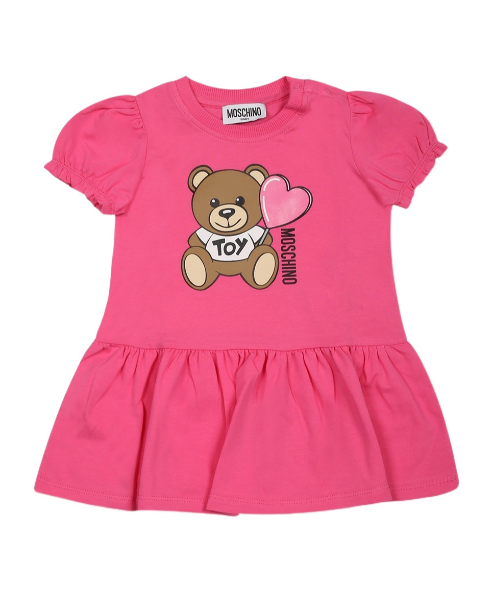 Moschino Fuchsia Dress For Baby Girl With Teddy Bear In Pink