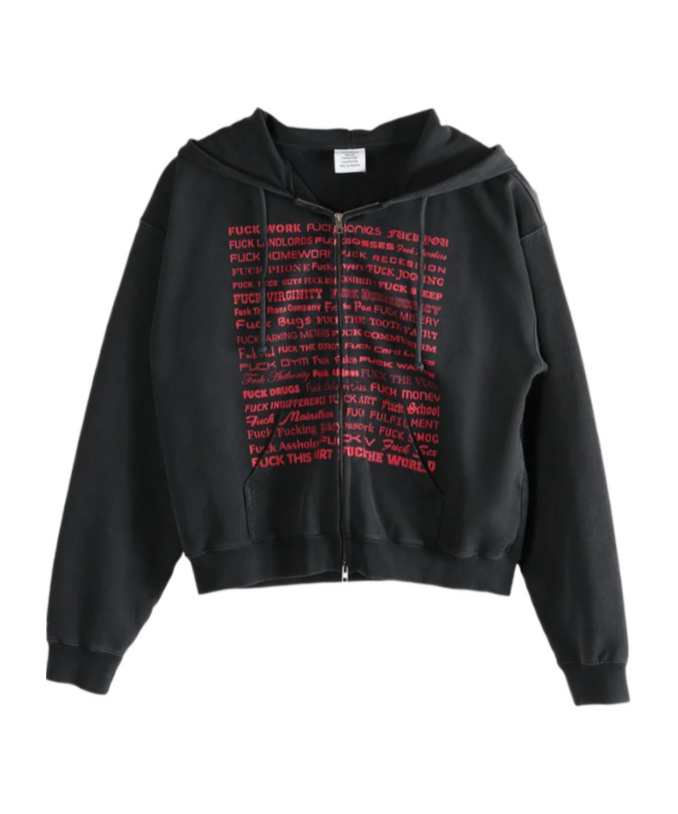 Vetements Text-print Zip-up Hoodie In Black