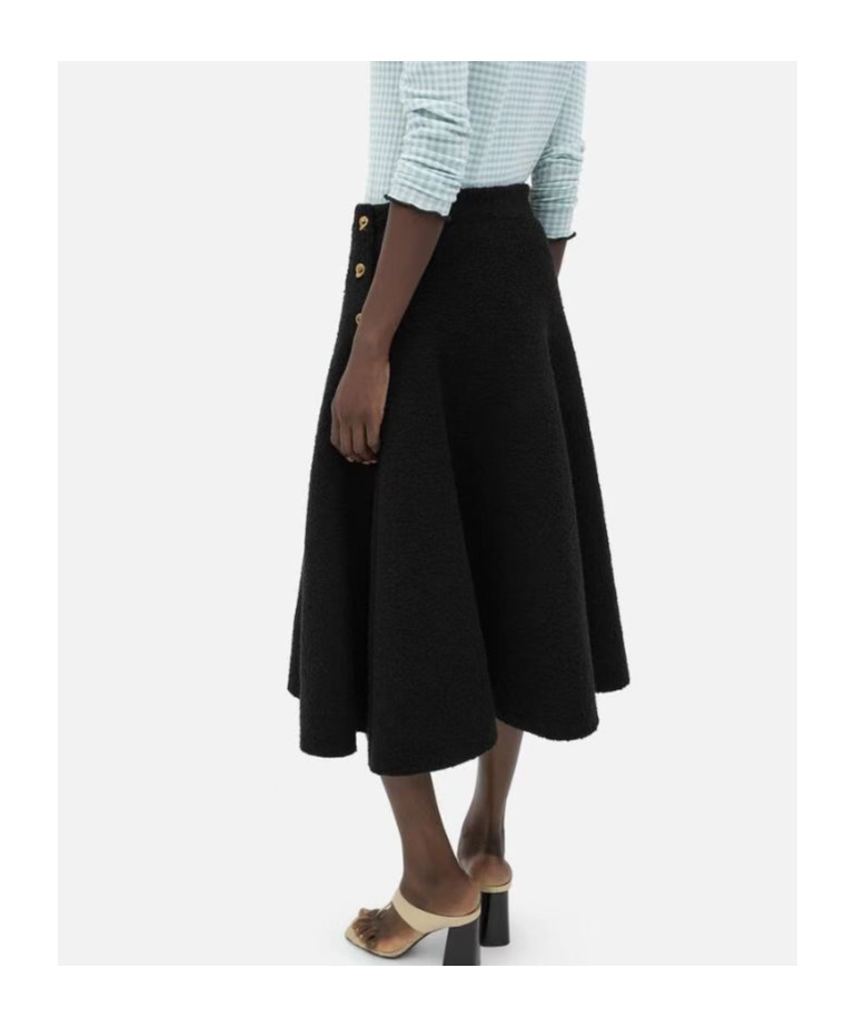 Bottega Veneta Stretch Cotton Blend Skirt With Button Embellishments In Black