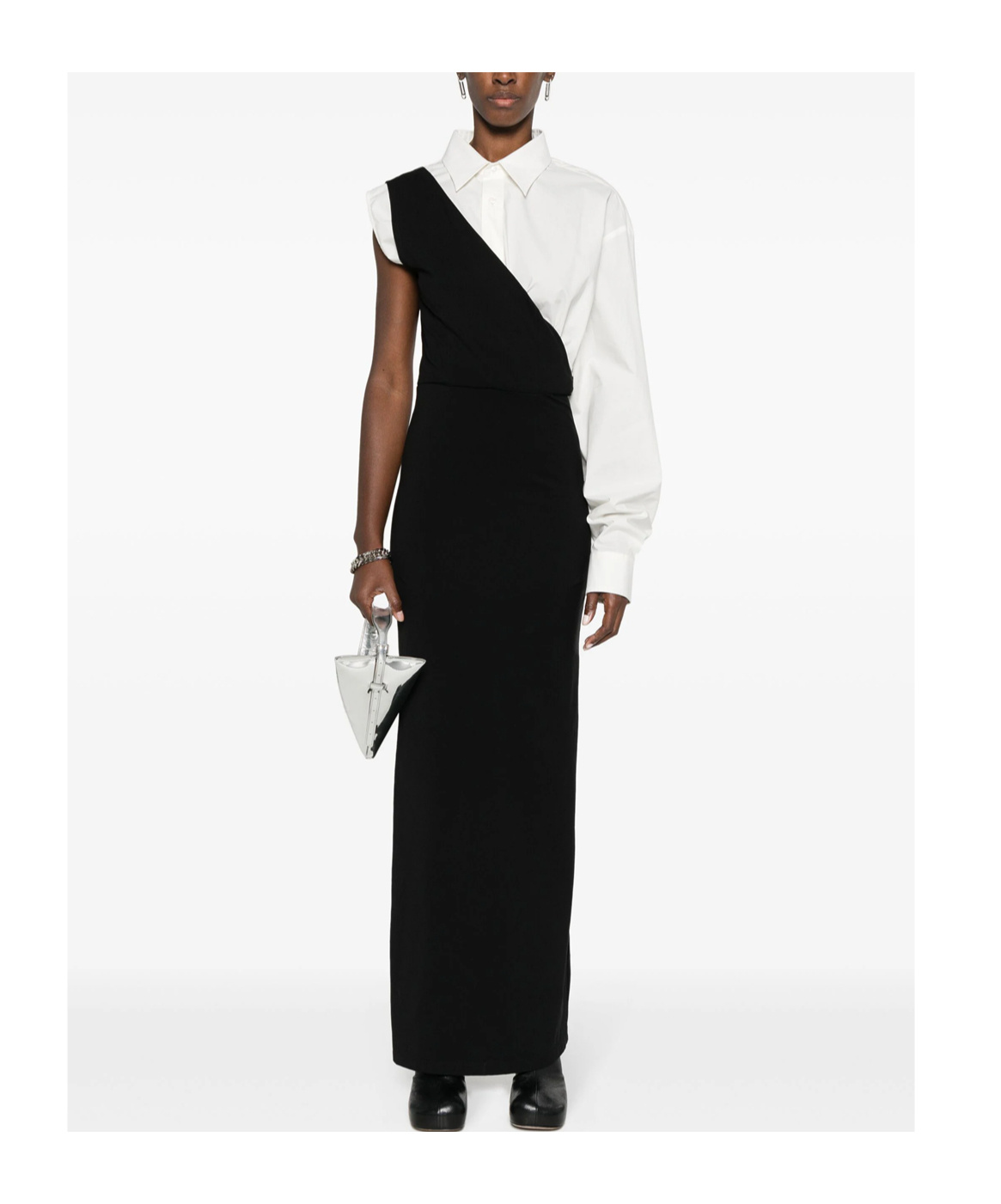 Mm6 Maison Margiela Combo One-sleeve Maxi Dress In Black