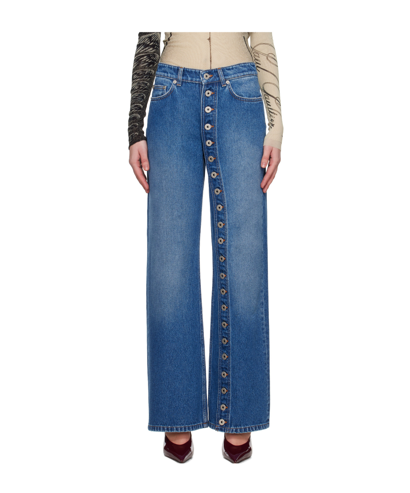 Jean Paul Gaultier Men Buttoned Denim Jeans In Blue