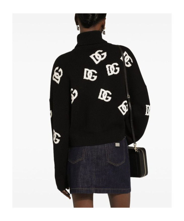Dolce & Gabbana Intarsia-knit Logo Virgin Wool Jumper In Black