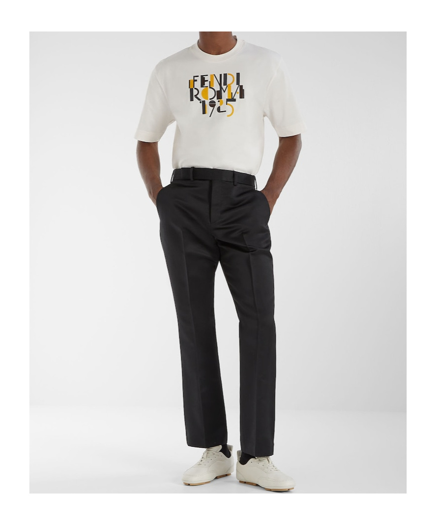 Fendi Roma 1925 Print Cotton T-shirt Clothing In Neutral