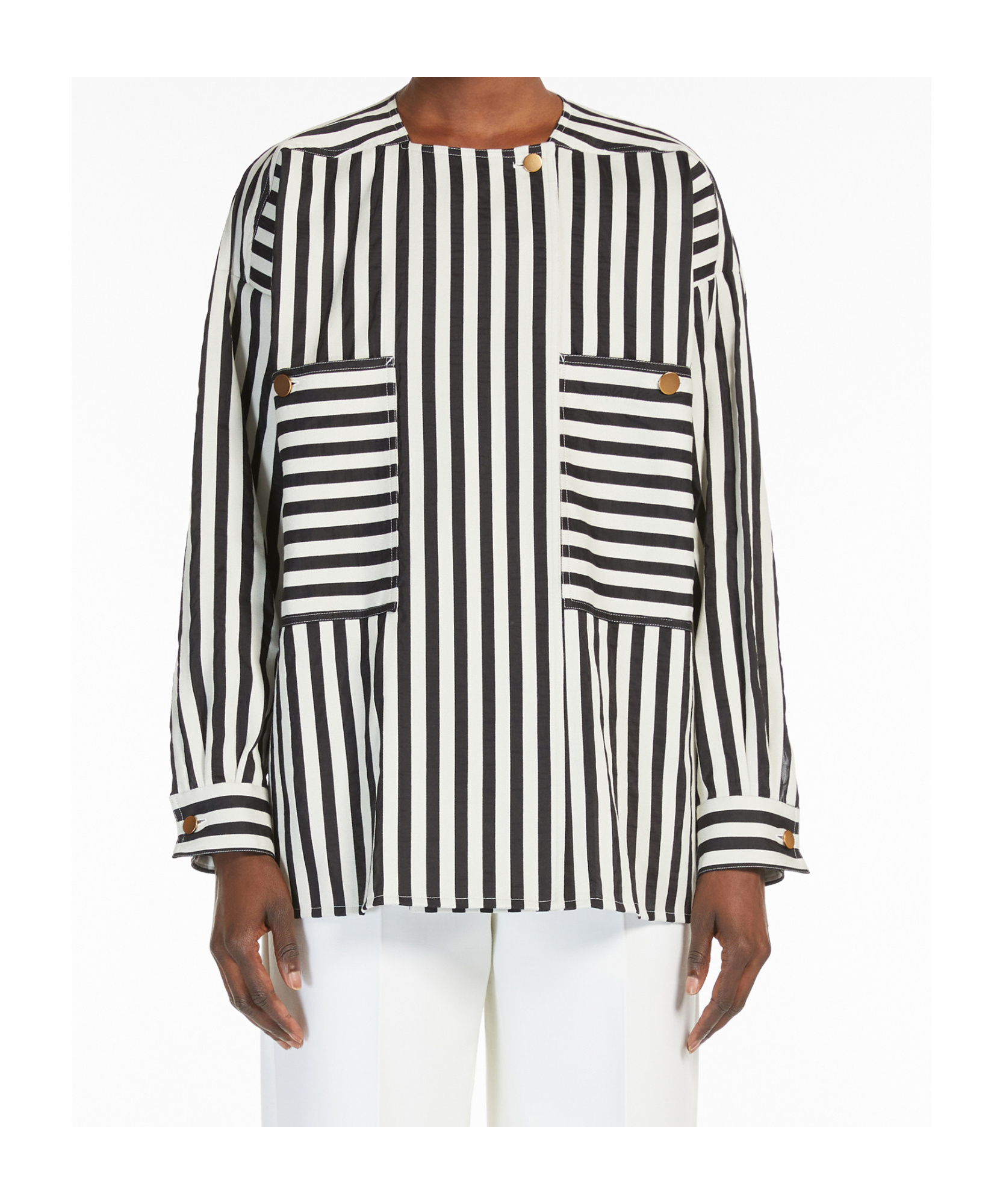 Max Mara Womens White Black Paio Striped Cotton And Silk-blend Shirt In Black