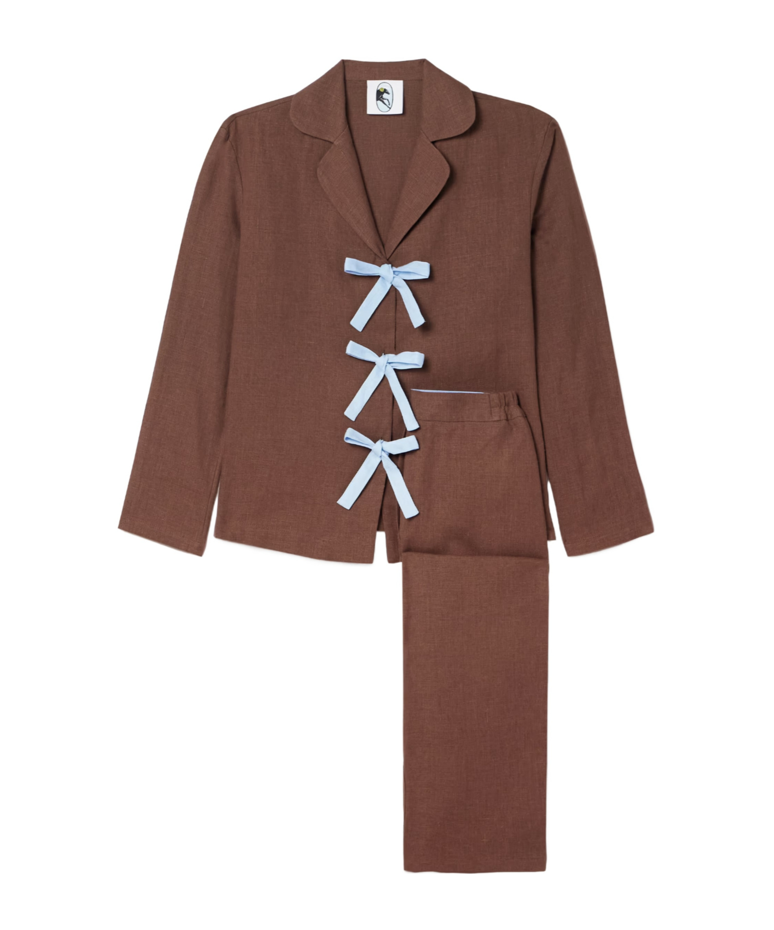 Sleeper Front Linen Pajama Set In Brown