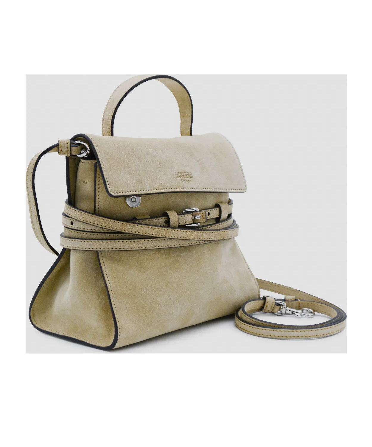 Moschino Light Beige Leather Top Handle Bag