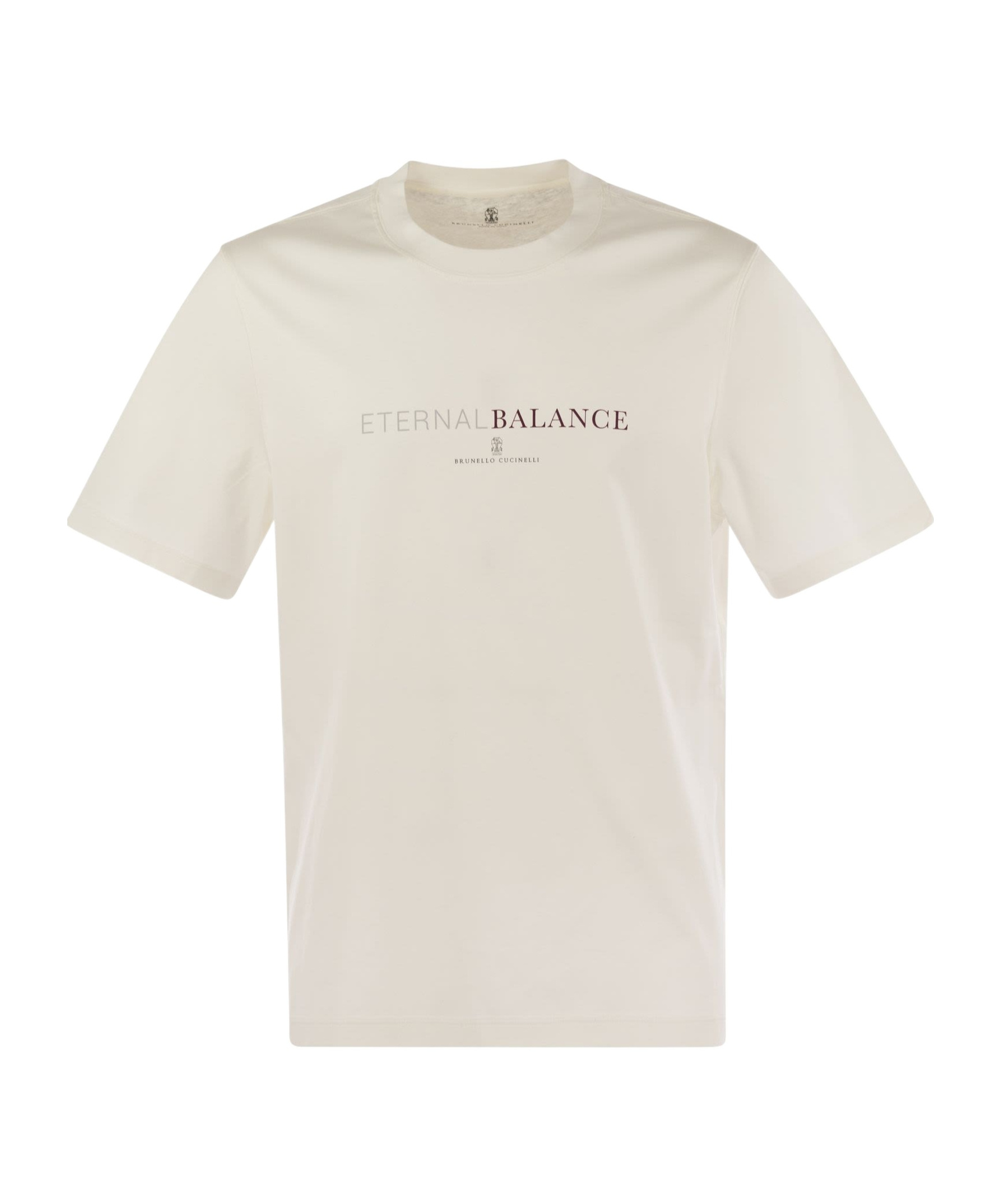 Brunello Cucinelli Crew-neck Cotton Jersey T-shirt With Print In White