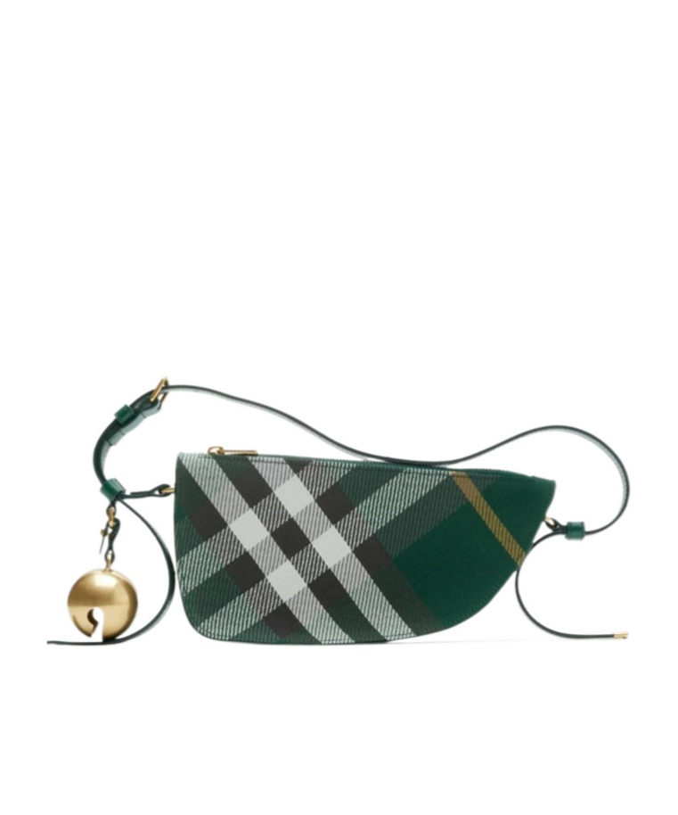 Burberry Mini Shield Checked Crossbody Bag In Green