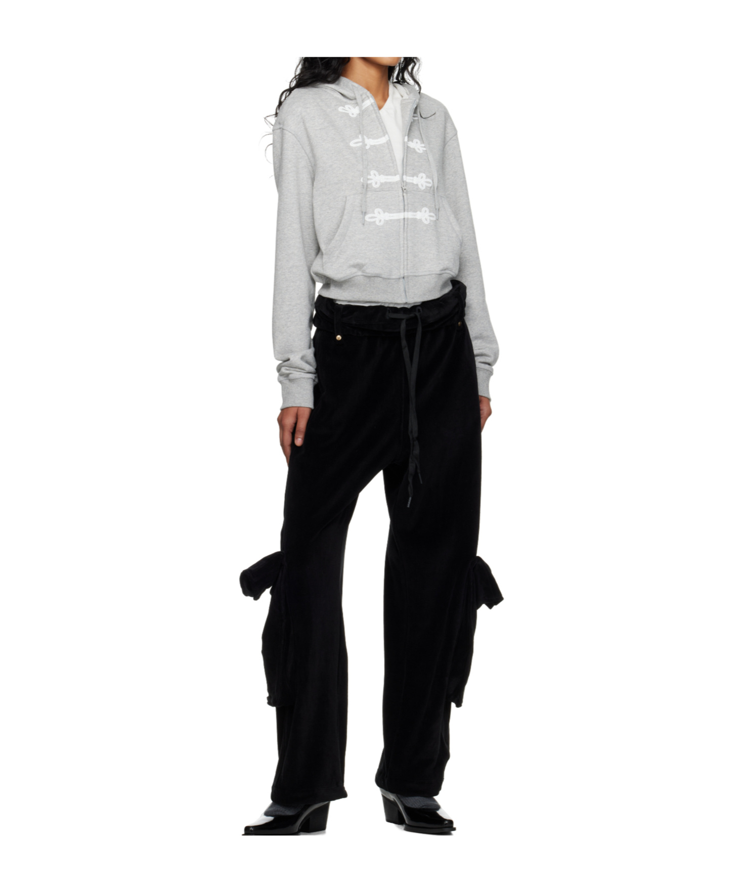 Open Yy Loop Button Effect Hoodie In Gray