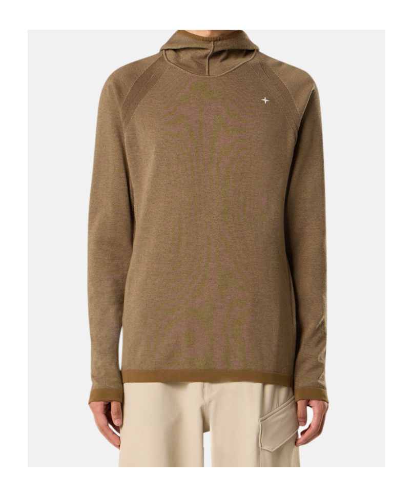 Stone Island Sweater With Balaclava-style Hood In Brown