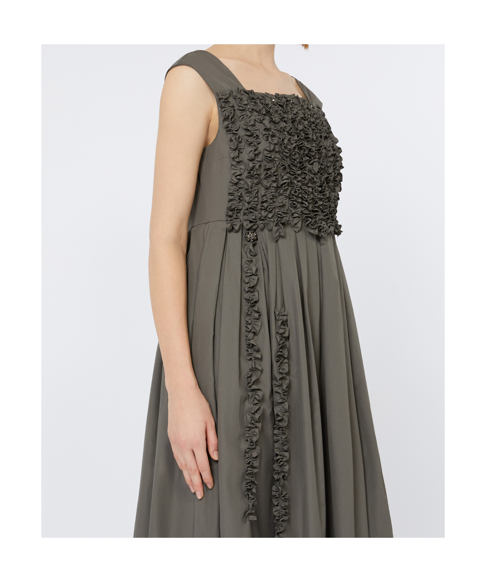 Max Mara Long Pleated Poplin Dress In Gray