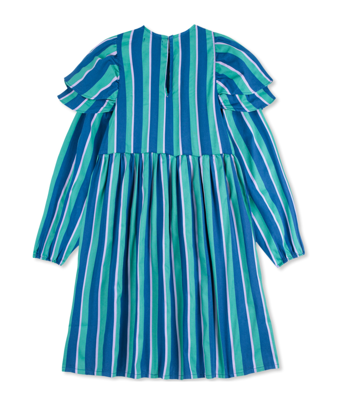Bobo Choses Ruffle-sleeve Striped Dress In Blue